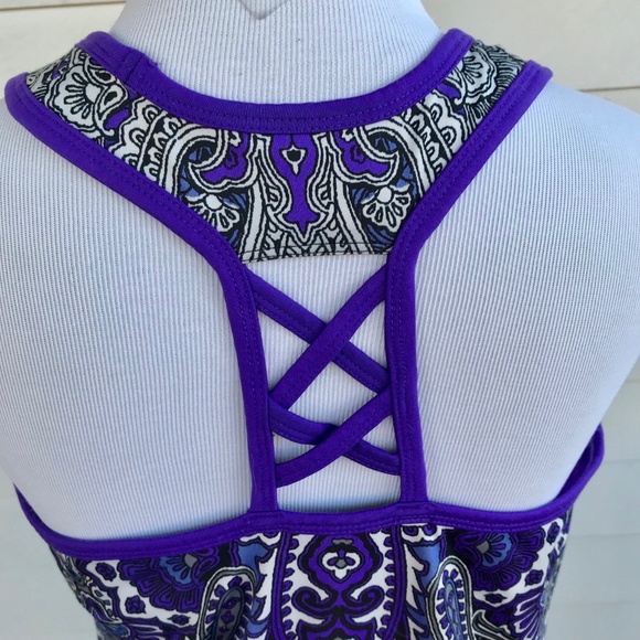 Athleta Purple Paisley Tank Top Criss Cross Back - Picture 6 of 8